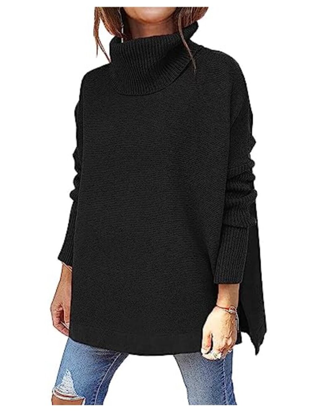 Women's Turtleneck Oversized Pullover Sweater Batwing Sleeve Tunic